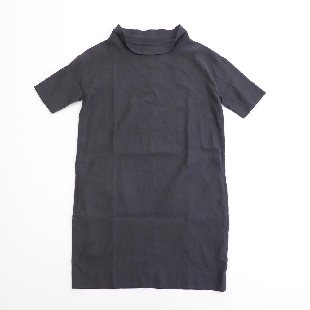 COS Womens Folded Drape Collar Dress Black Cupro Cotton Short Sleeve Pockets 2